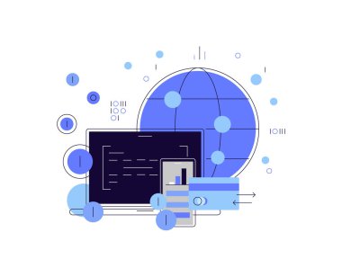 Küresel ekonomi. Yüksek teknoloji maliyesi. Dijital para. Şifreli para birimi. Laptop, akıllı telefon ve banka kartı.