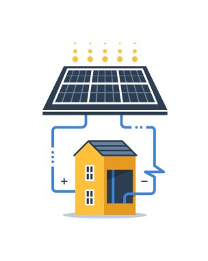 Güneş paneli ve güneş ikonu, özerk elektrik, enerji kaynağı