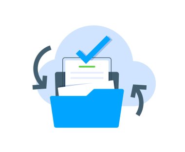 Bulut depolama konseptine otomatik yedekleme dosyası, düz tasarım vektör illüstrasyonu