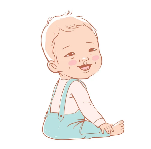 Tatlı Erkek Bebek Oturuyor Gülüyor Bebek Kıyafetleri Içinde Aylık Aktif — Stok Vektör