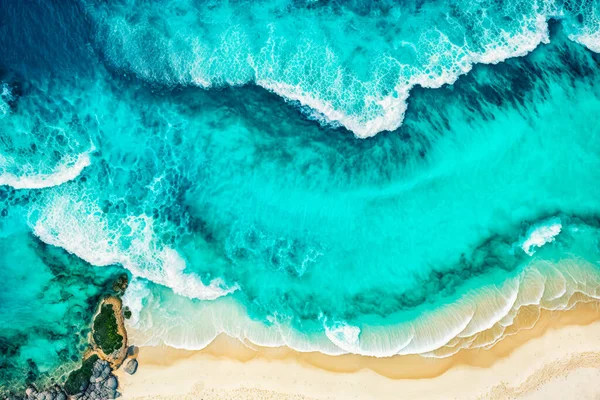 sea ocean waves reaching shore.Beach with aerial drone. Beach clear turquoise top view. Beautiful beach ,aerial drone beautiful beach summer