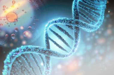 DNA yapısı, insan hücre biyolojisi DNA iplikleri moleküler yapı, bilim geçmişi, 3D illüstrasyon