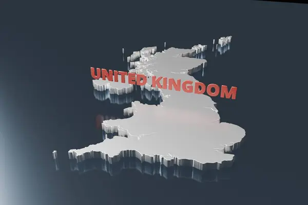 united kingdom map with text over dark glossy background. 3d render illustration