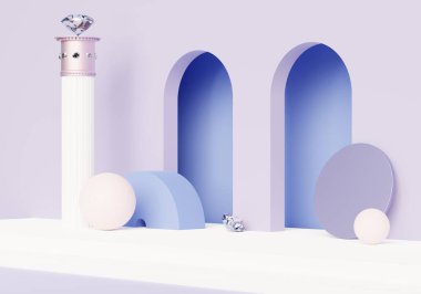 3D sunum ve reklam için soyut podyum platformunu hazırlayın. Temiz dizaynlı minimum sahne arkaplanı. Model için boş kaide. Kozmetik için pastel renkli boş sahne.