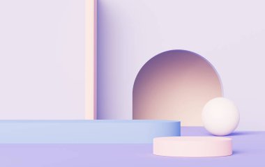 3D sunum ve reklam için soyut podyum platformunu hazırlayın. Temiz dizaynlı minimum sahne arkaplanı. Model için boş kaide. Kozmetik için pastel renkli boş sahne.