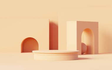 3D sunum ve reklam için soyut podyum platformunu hazırlayın. Temiz dizaynlı minimum sahne arkaplanı. Model için boş kaide. Kozmetik için pastel renkli boş sahne.