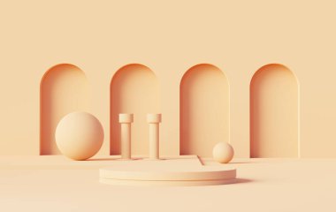 3D sunum ve reklam için soyut podyum platformunu hazırlayın. Temiz dizaynlı minimum sahne arkaplanı. Model için boş kaide. Kozmetik için pastel renkli boş sahne.