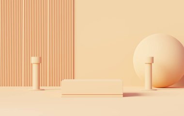 3D sunum ve reklam için soyut podyum platformunu hazırlayın. Temiz dizaynlı minimum sahne arkaplanı. Model için boş kaide. Kozmetik için pastel renkli boş sahne.