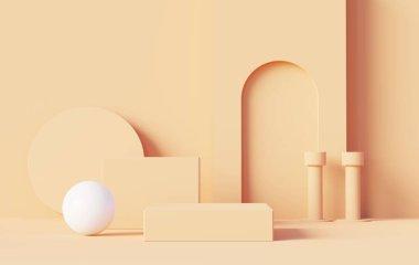 3D sunum ve reklam için soyut podyum platformunu hazırlayın. Temiz dizaynlı minimum sahne arkaplanı. Model için boş kaide. Kozmetik için pastel renkli boş sahne.