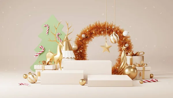 Christmas Backgrounds Podium Stage Platform Minimal New Year Event Theme — Stock Photo, Image