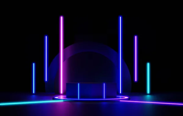 Podium Tła Scena Platforma Świecącym Neonem Prezentacji Produktu Makiety Minimalne — Zdjęcie stockowe