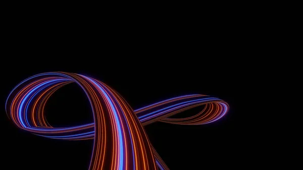 3D渲染运动路线的速度和功率或光路 高速光与曲线运动光束 5G技术快速和未来主义背景 抽象运动模糊 — 图库照片