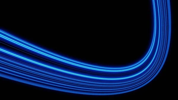 3D霓虹灯的发光尾迹 色彩艳丽的光速背景 运动模糊了长期效果 技术5G设计概念 激光束在黑暗的场景中闪闪发光 快速走向未来主义 — 图库照片