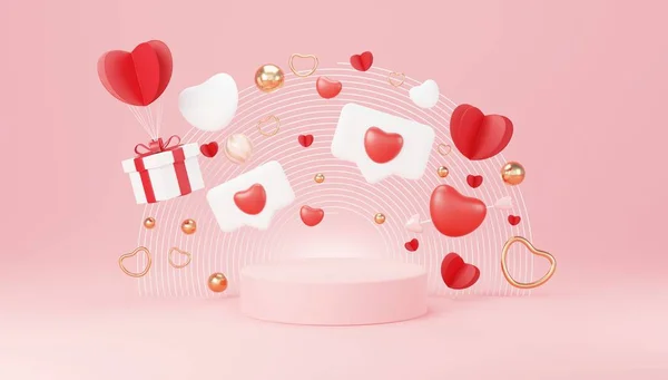 Happy Valentines Day Minimal Sweet Love Scene Display Podium Mock — Fotografia de Stock
