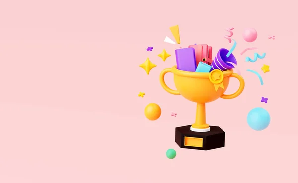 Render Golden Trophy Champion Cup Pastel Background Winner Cup Business — Stock Photo, Image