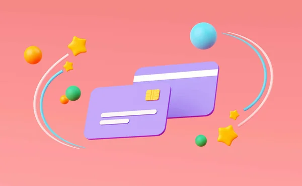 Render Kreditkort Ikon Som Flyter Ren Bakgrund Betalningar Online Transaktion — Stockfoto