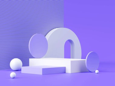 3D Render, Minimal Realistik Pastel Ürün Moda Podyumu Renkli Pasta Stüdyosunda Kozmetik Sunumu, Silindir Kalıplı Vitrin Sahnesi, Geometrik Şekiller Arkaplan.