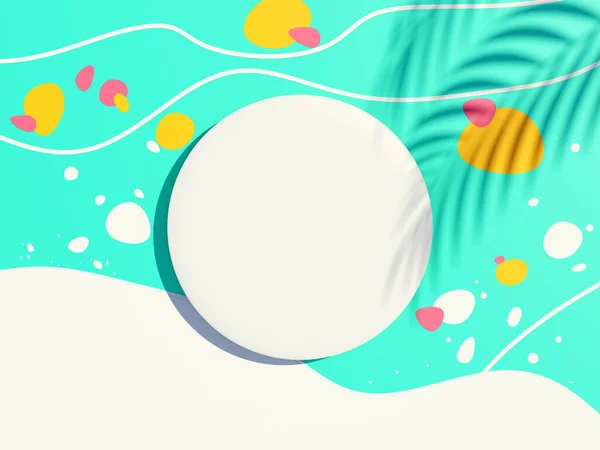 三维渲染白色空白圆柱体的顶部视图 用于模拟和显示具有夏季背景的棕榈叶阴影的产品 创意概念 — 图库照片