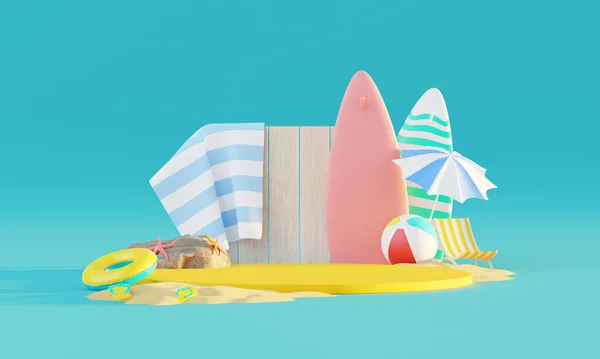 Summer Vacation Beach Abstract Background Concept Minimal Realistic Display Podium — Stock Photo, Image