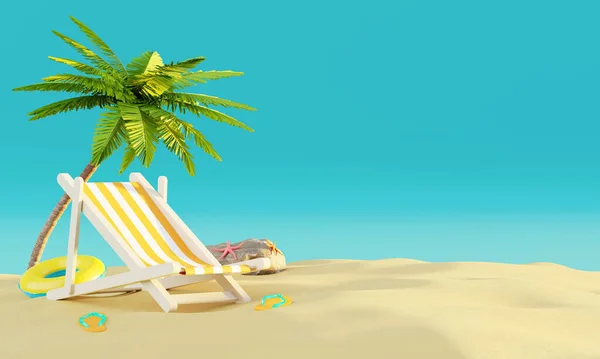 暑假海滩抽象背景概念 以夏季主题 沙滩伞 充气环的产品模型或化妆品的最小实际展示平台 3D渲染 — 图库照片