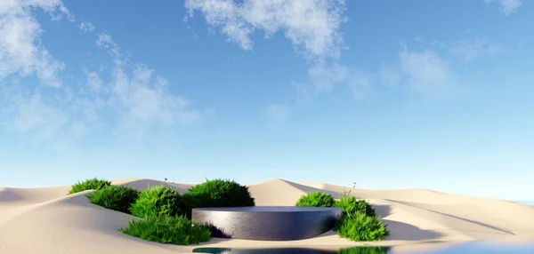 Render Surreal Pastel Landscape Background Geometric Shapes Abstract Fantastic Desert — 스톡 사진