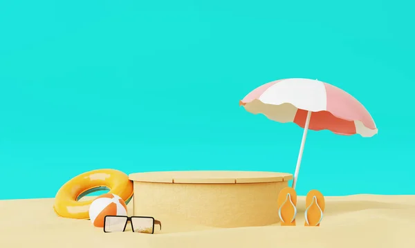 Letni Urlop Plaża Abstrakcyjna Koncepcja Tła Minimalny Realistyczny Wyświetlacz Podium — Zdjęcie stockowe