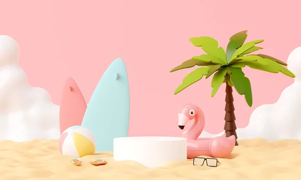 Καλοκαιρινή Ροζ Παραλία Διακοπών Flamingo Φουσκωτά Δαχτυλίδι Φόντο Έννοια Minimal — Φωτογραφία Αρχείου
