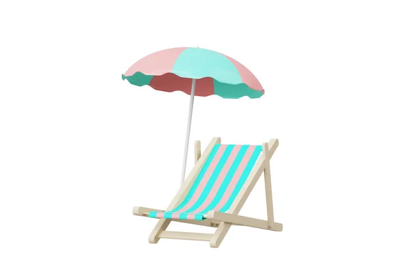 Boyutlu Plaj Sandalyesi Şemsiyesi Beyaz Arka Planda Izole Edilmiş Minimum — Stok fotoğraf