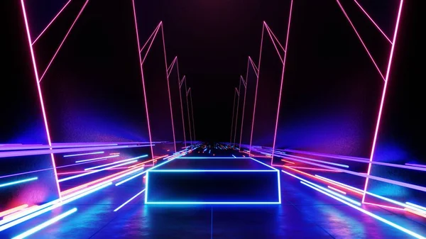 Technology Abstract Neon Light Background Empty Space Scene Spotlight Dark — ストック写真
