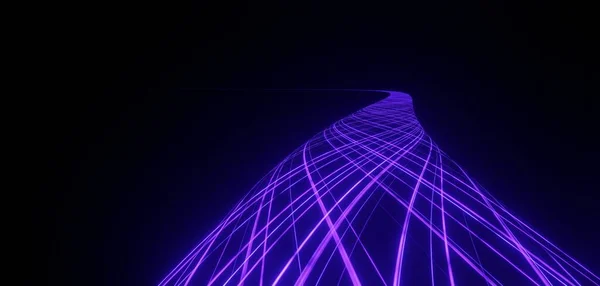 3Dレンダリング技術抽象的なカラフルな高速ライトトレイルの背景 運動効果 ネオン最速輝く光 空のスペースシーン スポットライト サイバー未来科学 Fi背景 — ストック写真