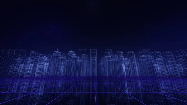 Hologram Mega Város Technológia Elvont Neon Fény Háttér Üres Tér — Stock Fotó