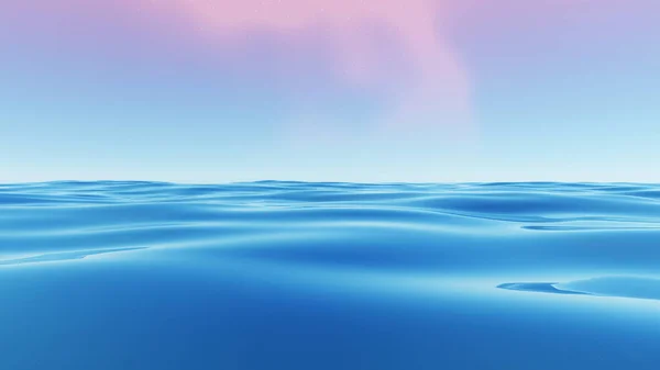 Render Surrealista Azul Mar Ondulado Océano Con Fondo Cielo Nublado — Foto de Stock