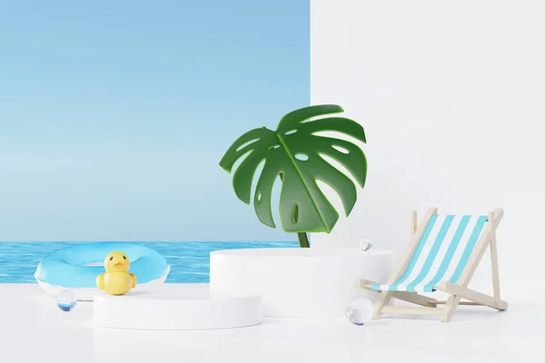 렌더링 Summer Vacation 추상적 디스플레이 Minimal Realistic Display Podium Blue — 스톡 사진