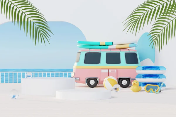 Render Sommerurlaub Abstrakte Produktpräsentation Minimal Realistic Displaypodium Blauen Meer Hintergrundkonzept — Stockfoto