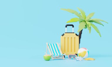 3 boyutlu yaz tatili, plaj ve deniz ikonu öğeleri grubu, tatil arkaplan konsepti, ürün modeli için gerçekçi görünüm veya yaz temalı kozmetik. minimal şirin tasarım.