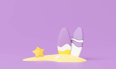 3 boyutlu yaz tatili, plaj ve deniz ikonu öğeleri grubu, tatil arkaplan konsepti, ürün modeli için gerçekçi görünüm veya yaz temalı kozmetik. minimal şirin tasarım.