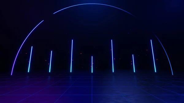Technologie Abstrakten Neon Licht Hintergrund Leeren Raum Szene Scheinwerfer Dunkle — Stockfoto
