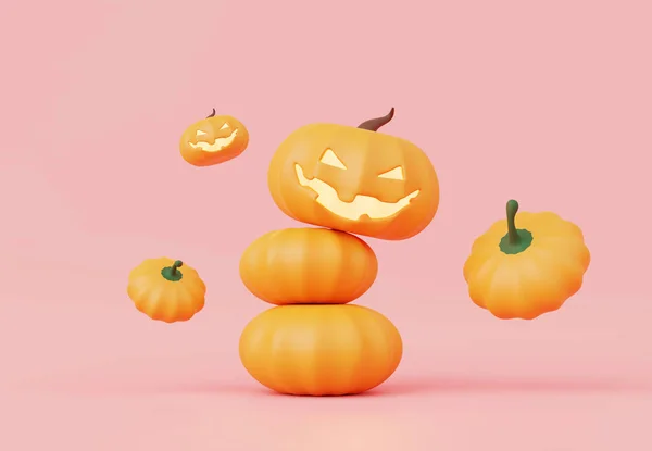 Render Dekoration Von Halloween Party Elementen Mit Leuchtenden Orangefarbenen Laternen — Stockfoto