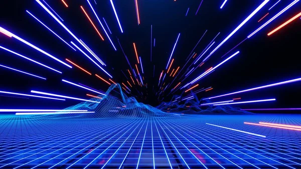 Abstrakte Technologie Glühende Neon Schnelle Lichtgeschwindigkeit Hintergrund Leeren Raum Szene lizenzfreie Stockbilder