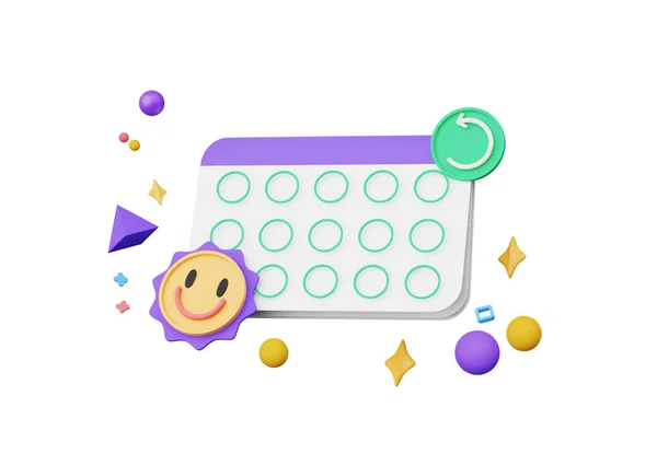 3D render, Minimal Calendar with planning detail mark on schedule with colorful floating confetti isolated on white background, Management time and planning concept, reminder and notification.