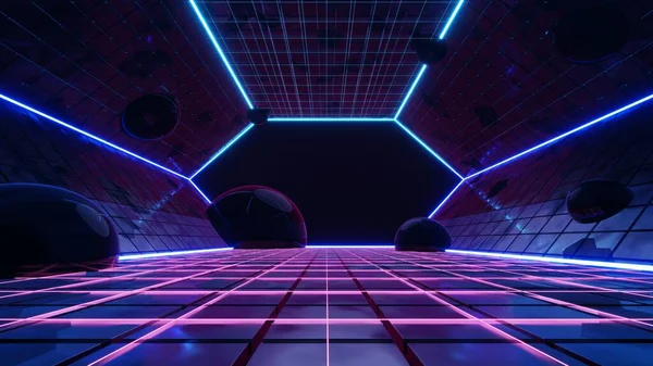 Technologia Abstrakcyjna Świecąca Neonem Szybkie Tło Światła Pusta Scena Kosmiczna — Zdjęcie stockowe