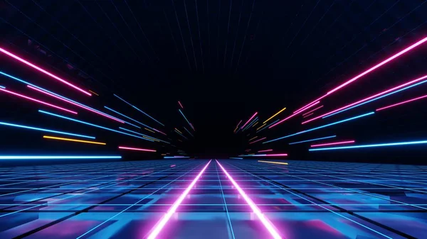 Abstracte Technologie Gloeiende Neon Snelle Snelheid Licht Achtergrond Lege Ruimte Stockafbeelding