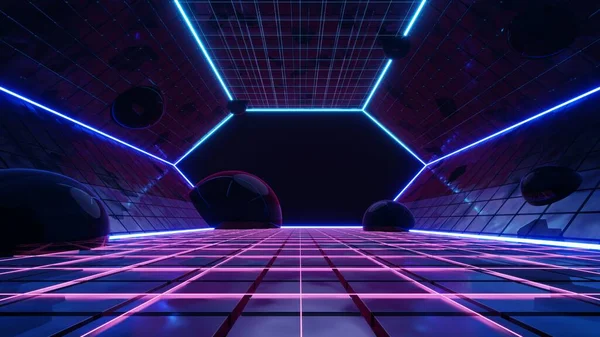 Teknologi Abstrak Bersinar Neon Kecepatan Cepat Latar Belakang Cahaya Ruang Stok Gambar