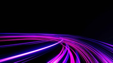 3D görüntüleme, ışık hızı veya yüksek hız warp izleri, hareket etkisi teknolojisi arka planı, soyut fütüristik neon ışığı.