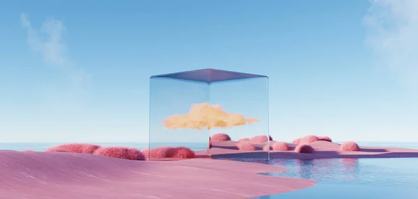 Render Abstrakti Surrealistinen Pastellimaisema Taustalla Arkkitehtuuri Geometrinen Kaunis Kaltevuus Taivas tekijänoikeusvapaita kuvapankkikuvia