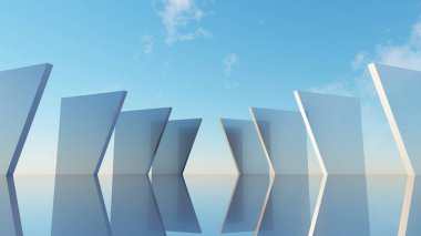 3D görüntüleme, Geometrik kemer şekilli gerçeküstü manzara ve zemin üzerinde yansıma.