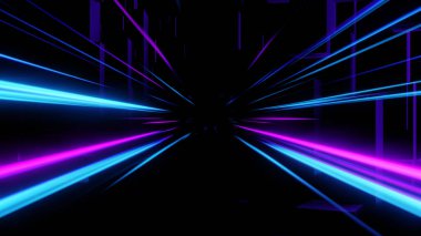 3D görüntüleme, soyut hız savaşı ışık yolu veya mavi ve pembe renkli ışınlar, teknoloji kavramı.
