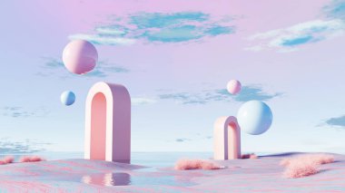 3D görüntüleme, Pastel kemerler ve yüzen küreler ile rüya gibi gerçeküstü manzara