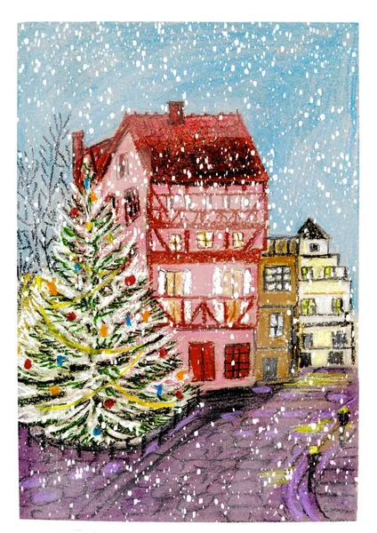 Рождественская Зимняя Сцена Домами Снегом — стоковое фото