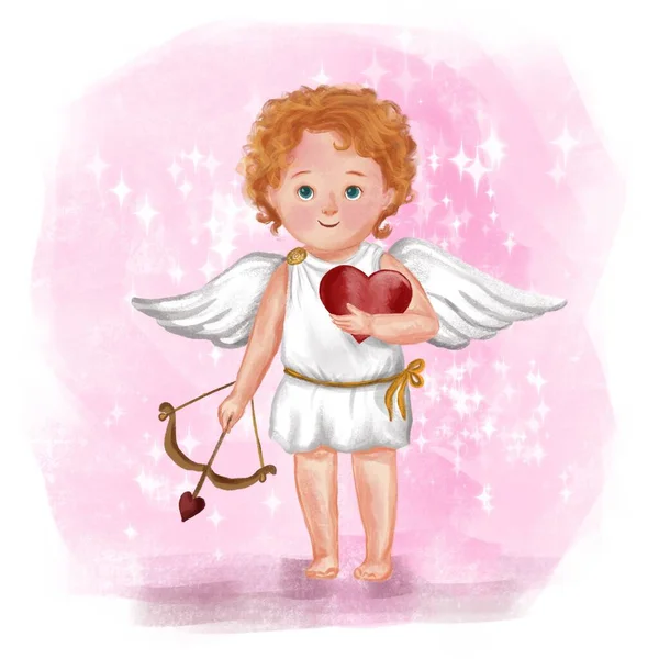 Roztomilá Ilustrace Srdcem Andělem — Stock fotografie